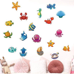 Cartoon Ocean Animal Bathtub Stickers Waterproof PVC Sea Life Wall Decals For Bathroom Kids Room Decoration Fish Turtle