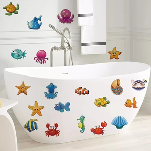 Waterproof ocean animal bathtub stickers featuring colorful sea creatures for bathroom decor