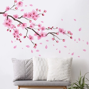 Adesivi Murali Ramo di Ciliegio Rosa PVC Decalcomania Murale Petali di Fiori Rimovibili Per Camera da Letto Soggiorno Decorazioni Casa