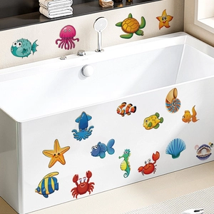 Colorful marine animal bathroom wall stickers and waterproof bathtub decals for kids