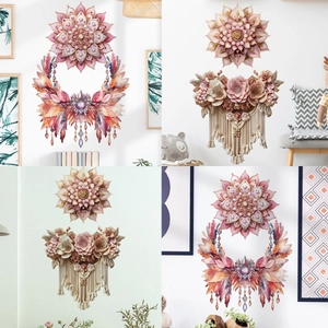 Adesivi Murali Bohemian Mandala Fiore Piuma Nappa PVC Impermeabile Removibile Decalcomanie da Muro Per Casa Bagno Camera Letto