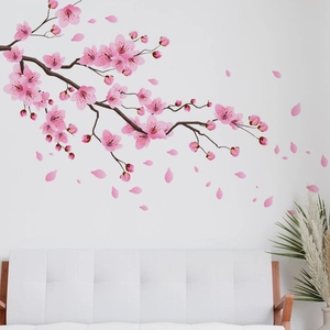 Adesivi murali moderni con rami di fiori di pesco rosa per decorare il soggiorno