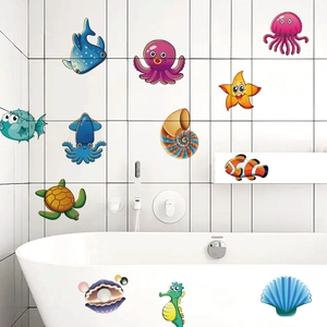 Cartoon ocean animal wall stickers for bathroom bathtub with fish and sea turtles