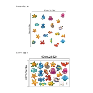 Cartoon ocean animal wall decals featuring whale and sea turtle for bathroom decor