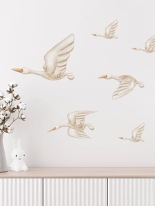 Detail of flying swan wall stickers with watercolor texture for minimalist home nursery decor