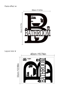 Detail von schwarzem Badezimmer-Wandaufkleber mit Layout-Größe und Klebe-Effekt