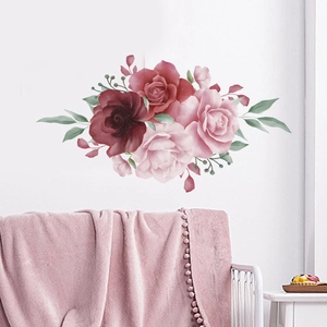 Stickers muraux roses à l'aquarelle autocollant en PVC pour décoration de salon chambre