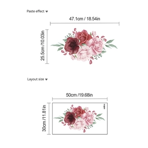 Stickers muraux roses avec feuilles vertes mise en page et taille d'effet de collage