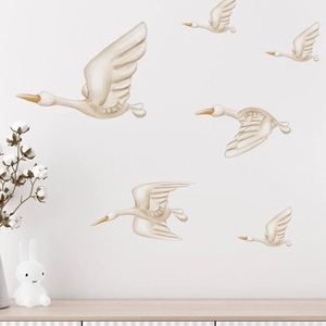 Flying swan wall stickers set of 6 in cream white for nursery and bedroom decor