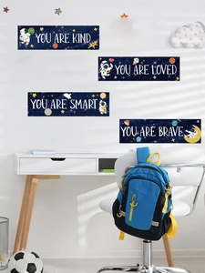 Stickers muraux espace avec astronautes et citations motivantes pour chambre de garçon