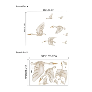 Flying swan wall sticker set for living room decor with size layout and dimensions