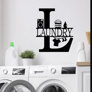 Décoration murale noire pour buanderie avec icônes de lavage pour organisation