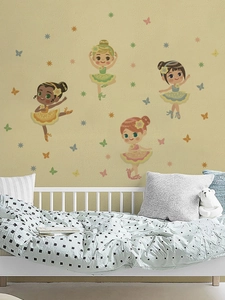 Détail des stickers muraux ballerine avec étoiles et papillons pour chambre d'enfant