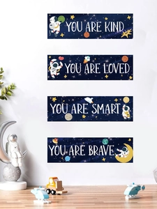 Décoration murale espace pour enfants avec astronautes et citations inspirantes anglais