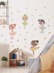 Détails de stickers muraux ballerines mignonnes avec étoiles et papillons pour chambre d'enfant