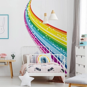 Vibrant rainbow and stars wall decal for kids bedroom with colorful PVC self-adhesive design