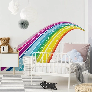 Colorful rainbow and star wall decals for kids bedroom with high-quality PVC finish