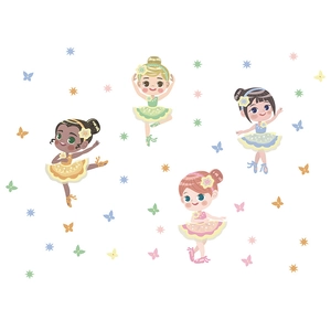 Stickers muraux ballerines mignonnes avec étoiles et papillons colorés pour chambre