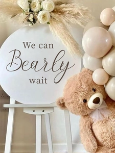 Décoration murale ronde We Can Bearly Wait avec support pour fête prénatale et bébé