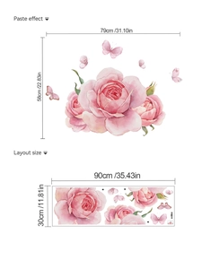 Sticker mural roses roses dimensions 30x90cm et rendu final 58x79cm détails du produit