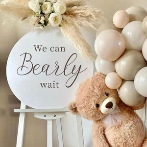 Sticker Mural Baby Shower We Can Bearly Wait Marron PVC Thème Ours Sticker de Fête Dévoilement du Sexe Décoration de Garderie