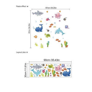 Stickers muraux océan avec requins et dauphins pour chambre d'enfant de 87x87cm
