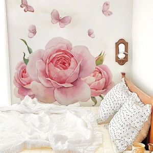 Stickers muraux roses à l'aquarelle avec papillons pour décoration de chambre