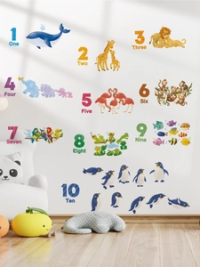 Educational wall stickers with colorful numbers 1-10 and cute cartoon animals for kids room
