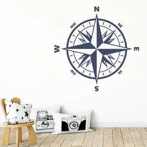 Adesivo murale bussola nautica blu scuro per decorazione di soggiorno e camera da letto