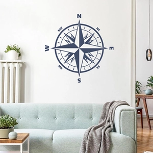 Adesivo murale bussola blu scuro moderno per decorazione soggiorno con punti cardinali