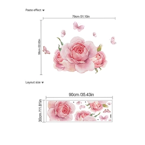Stickers muraux fleurs de roses roses et papillons décor de chambre à coucher