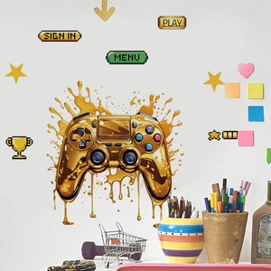 Golden gaming controller wall decal set for boy's room and gaming room decor