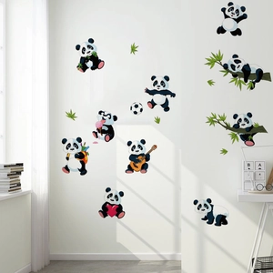 Cute Cartoon Panda Wall Stickers Removable PVC Animal Wall Decals For Kids Room Bedroom Home Decor DIY Panda Stickers