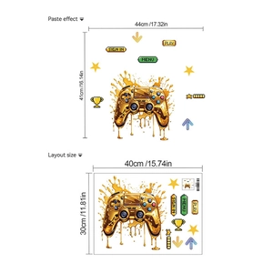 Golden fluid drip game controller wall stickers for gaming room decor and wall decals