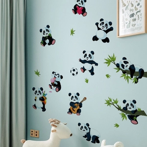 Cute panda wall stickers in various active poses for kids room decor and wall art