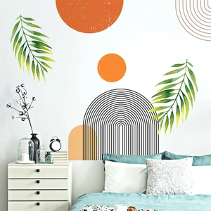 Bohemian Sun Palm Leaf Wall Stickers PVC Geometric Arch Circle Wall Decals For Living Room Bedroom Background Home Decor