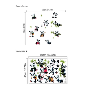 Cute cartoon panda wall stickers set for kids room decor with bamboo and soccer patterns