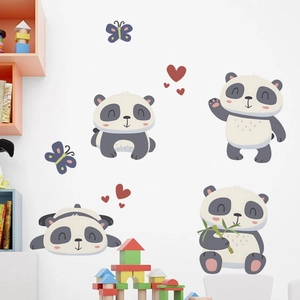 Adesivi murali panda carini con farfalle colorate per decorazione camera dei bambini