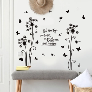 Black Dandelion Butterfly Wall Sticker With German Quote PVC Removable Art Decal For Living Room Bedroom Home Decor