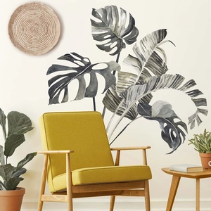 Tropical Monstera Banana Leaf Wall Sticker Grey Green Plant Watercolor PVC Removable Self Adhesive Nordic Home Decor Mural For Living Room Bedroom