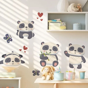 Adesivi murali panda carini con cuori rossi per decorazioni per pareti di bambini