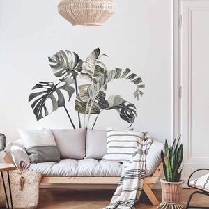 Tropical monstera leaves wall sticker with watercolor texture for home wall decoration