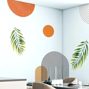 Bohemian sun and tropical palm leaf wall stickers for living room decor set