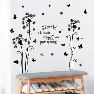 Black butterfly dandelion wall decal with German quote for modern home wall decoration