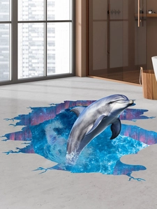 Detailed close-up showing 3D visual effect of a dolphin jumping from the broken floor sticker