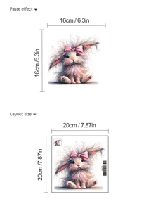 Detail showing the 16x16cm paste effect and 20x20cm layout size of Easter bunny sticker