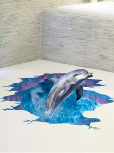 3D ocean dolphin wall sticker detail showing realistic cracked ground effect for home decor