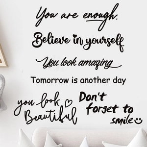 Sticker Mural Citations Inspirantes en Anglais PVC Amovible DIY Autocollant de Phrases Motivantes pour Salon Chambre Bureau Déco Maison Noir