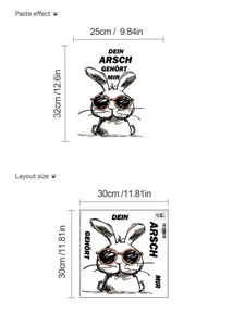 Waterproof PVC toilet sticker with funny cartoon rabbit and German humor text decor