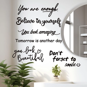 Stickers muraux avec citations inspirantes en anglais noir pour décor de salon nordique